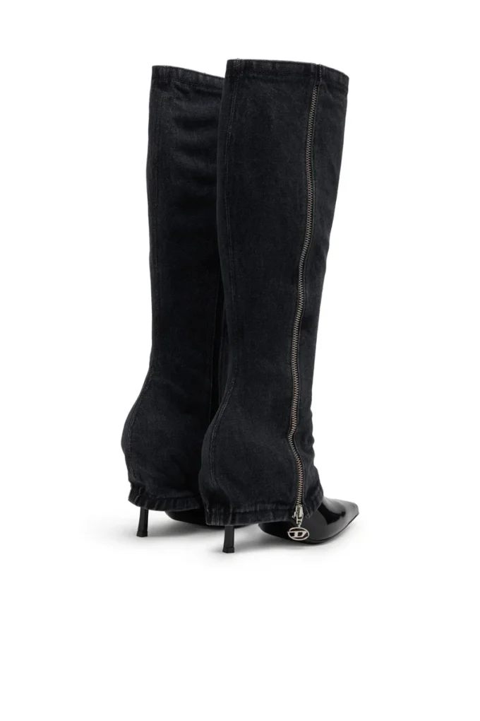 d-venus twisted boot D-Venus-Stiletto knee boots with jean trompe l’oeil d-venus twisted boot D-Venus-Stiletto knee boots with jean trompe l’oeil