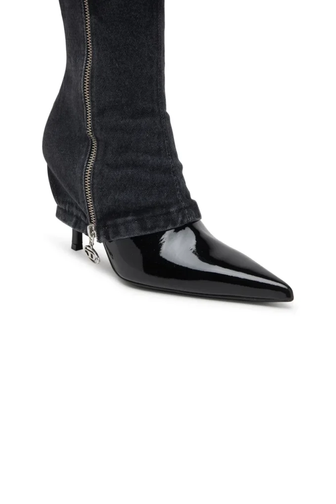 d-venus twisted boot D-Venus-Stiletto knee boots with jean trompe l’oeil d-venus twisted boot D-Venus-Stiletto knee boots with jean trompe l’oeil