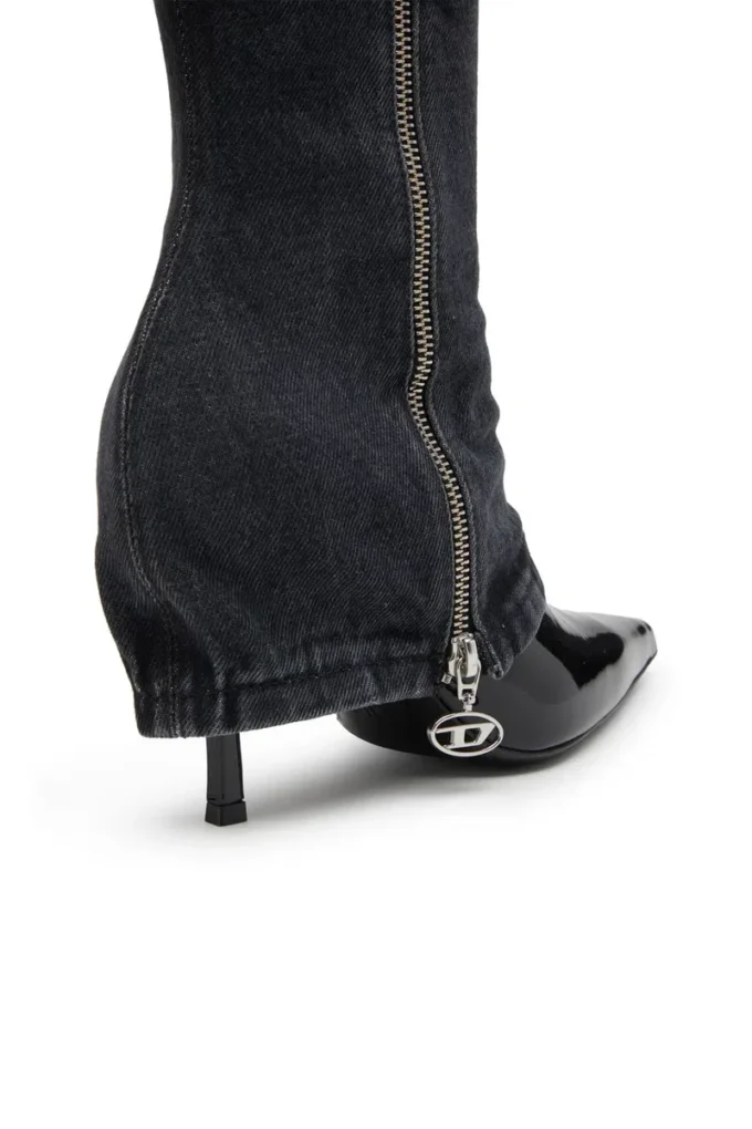 d-venus twisted boot D-Venus-Stiletto knee boots with jean trompe l’oeil d-venus twisted boot D-Venus-Stiletto knee boots with jean trompe l’oeil