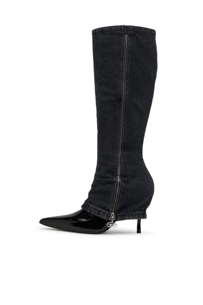 d-venus twisted boot D-Venus-Stiletto knee boots with jean trompe l’oeil d-venus twisted boot D-Venus-Stiletto knee boots with jean trompe l’oeil