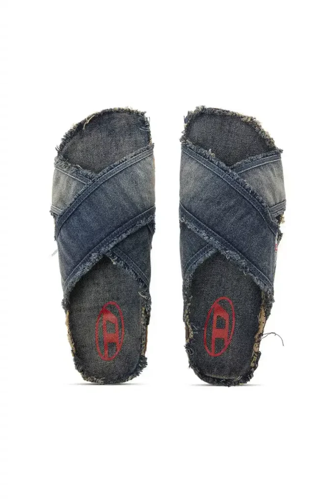 d-woodstock cross D-Woodstock-Crossover slides in frayed denim d-woodstock cross D-Woodstock-Crossover slides in frayed denim