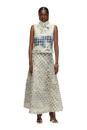 de-annina-fsh Long skirt in dévoré houndstooth denim