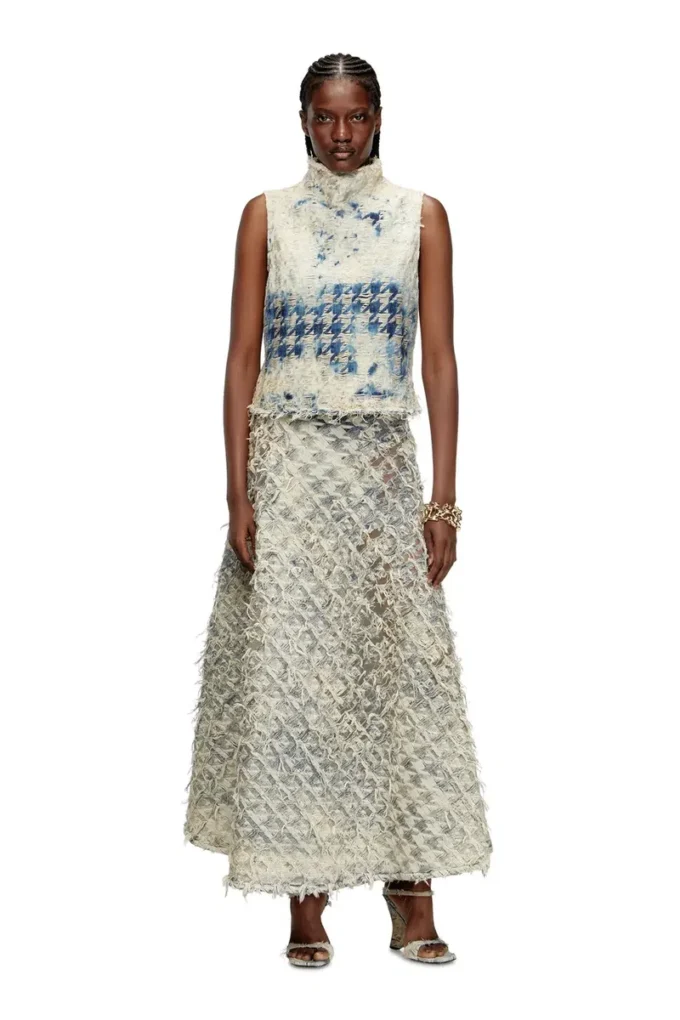 de-annina-fsh Long skirt in dévoré houndstooth denim de-annina-fsh Long skirt in dévoré houndstooth denim