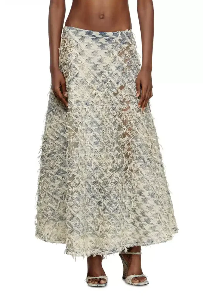 de-annina-fsh Long skirt in dévoré houndstooth denim de-annina-fsh Long skirt in dévoré houndstooth denim