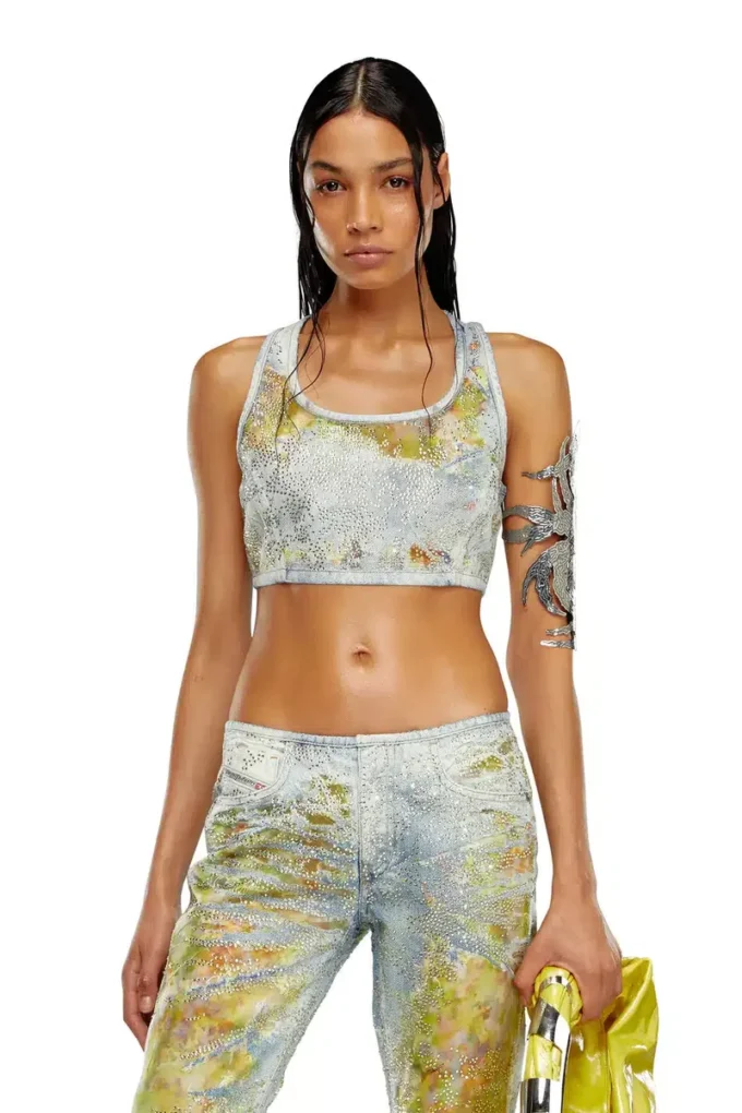 de-detop-fse Cropped top in flower devoré denim de-detop-fse Cropped top in flower devoré denim