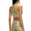 de-detop-fse Cropped top in flower devoré denim de-detop-fse Cropped top in flower devoré denim
