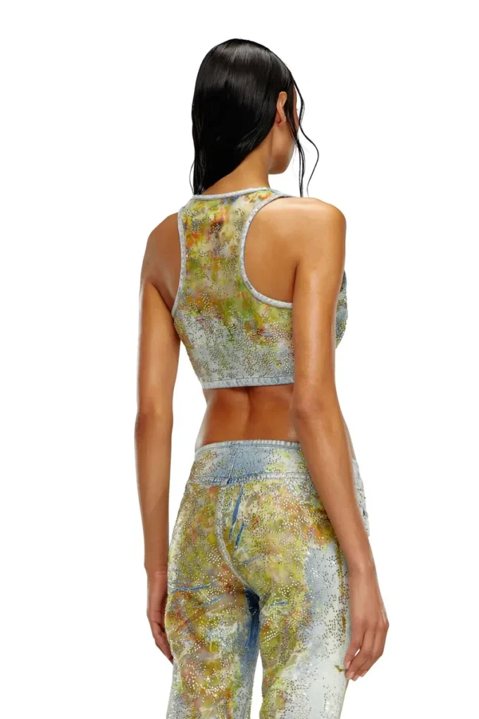 de-detop-fse Cropped top in flower devoré denim de-detop-fse Cropped top in flower devoré denim