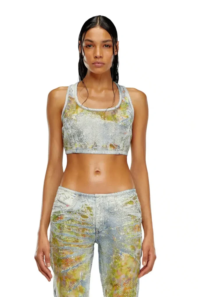 de-detop-fse Cropped top in flower devoré denim de-detop-fse Cropped top in flower devoré denim