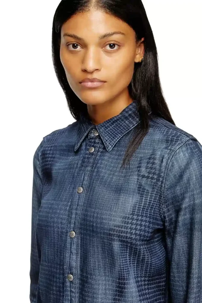de-eazy dress-s Shirt dress in fluid Prince of Wales denim de-eazy dress-s Shirt dress in fluid Prince of Wales denim