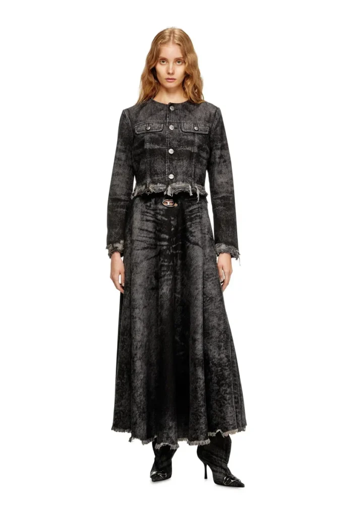 de-hannie-fsh Full skirt in lasered cotton-hemp denim de-hannie-fsh Full skirt in lasered cotton-hemp denim