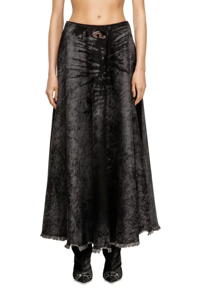 de-hannie-fsh Full skirt in lasered cotton-hemp denim de-hannie-fsh Full skirt in lasered cotton-hemp denim