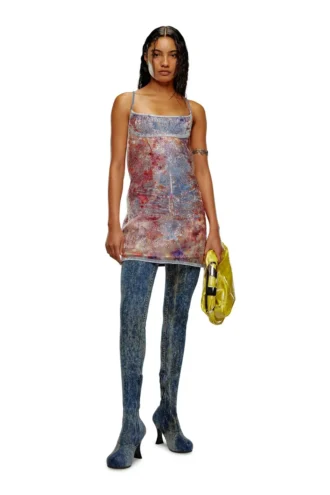 de-held-short-fse Strappy midi dress in sequin denim