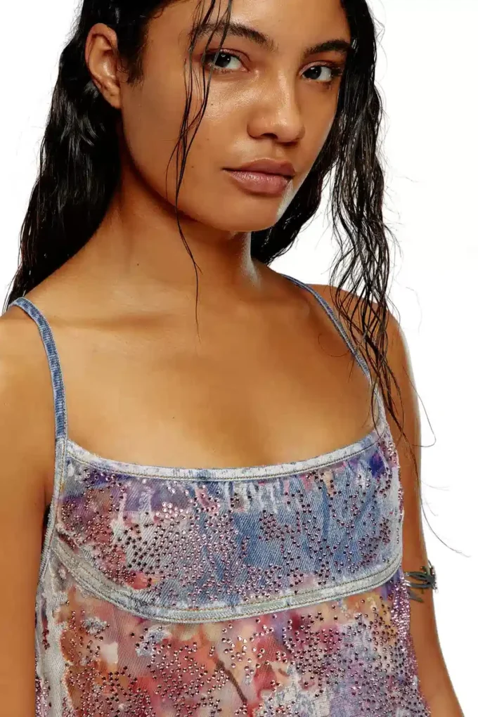 de-held-short-fse Strappy midi dress in sequin denim de-held-short-fse Strappy midi dress in sequin denim
