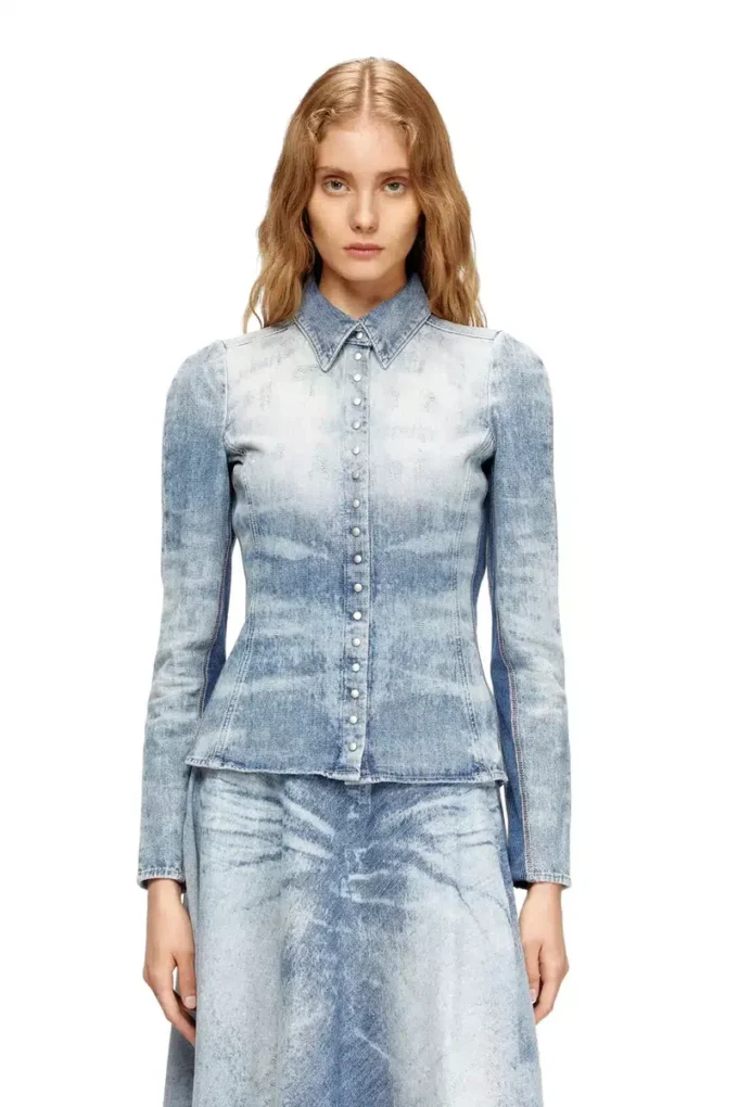 de-masly-fsh Shirt in distressed honeycomb denim de-masly-fsh Shirt in distressed honeycomb denim