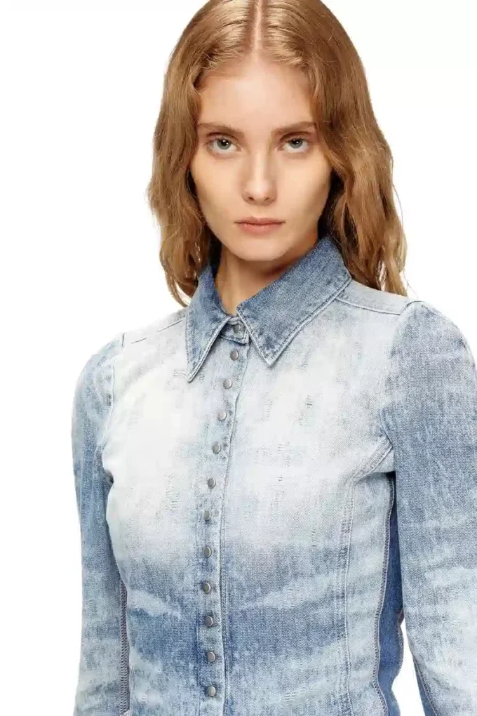 de-masly-fsh Shirt in distressed honeycomb denim de-masly-fsh Shirt in distressed honeycomb denim