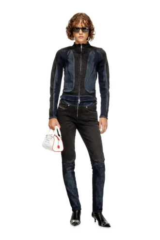 de-morny-s Biker-style jacket in bicolour denim