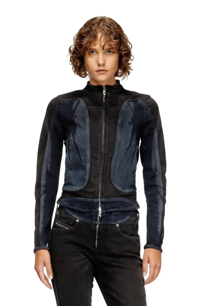 de-morny-s Biker-style jacket in bicolour denim de-morny-s Biker-style jacket in bicolour denim