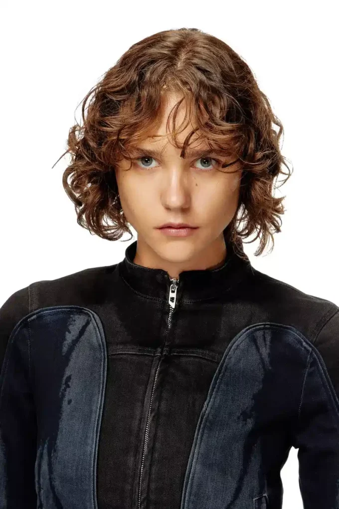 de-morny-s Biker-style jacket in bicolour denim de-morny-s Biker-style jacket in bicolour denim
