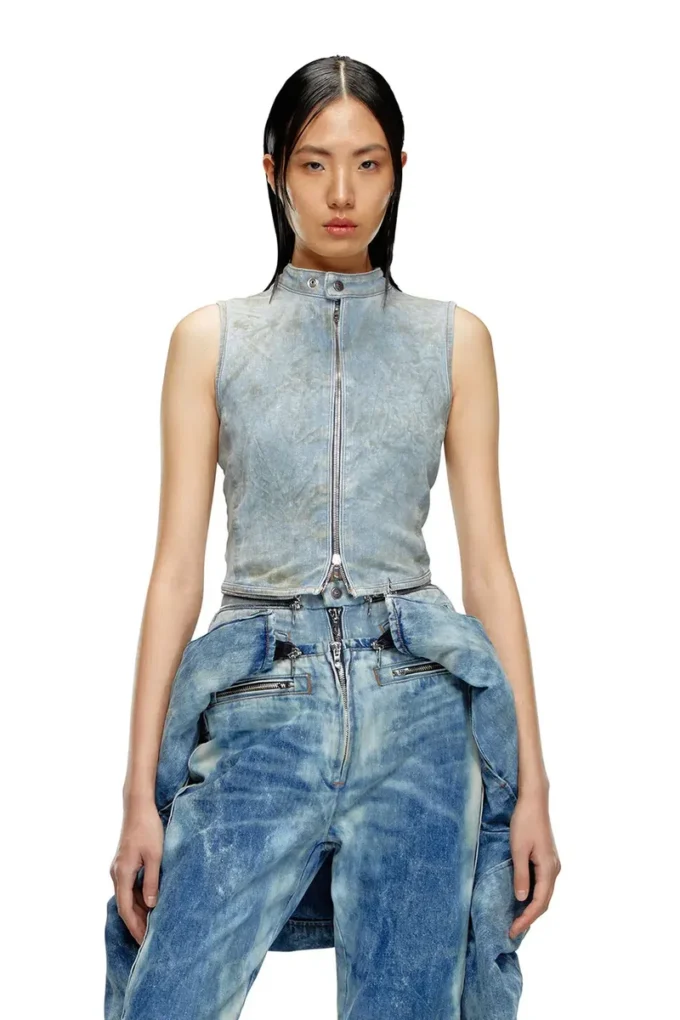 de-nata-fse Second-skin denim top with biker details de-nata-fse Second-skin denim top with biker details