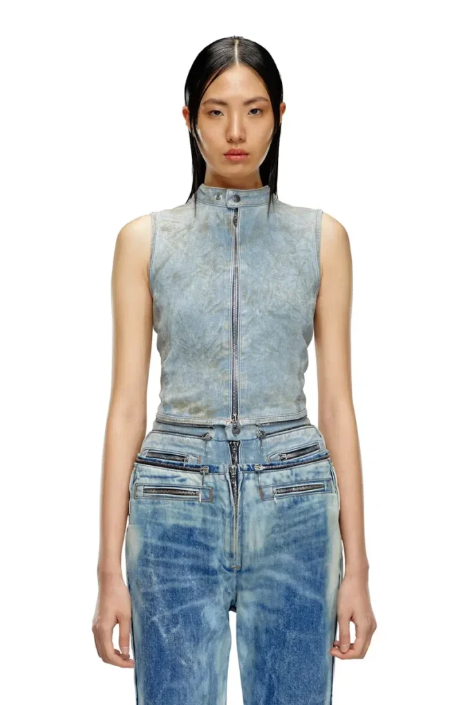 de-nata-fse Second-skin denim top with biker details de-nata-fse Second-skin denim top with biker details