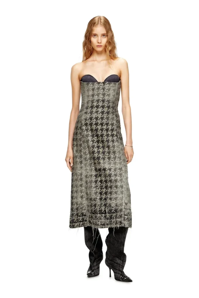 de-olivia-fsh Midi dress in houndstooth-weave denim de-olivia-fsh Midi dress in houndstooth-weave denim