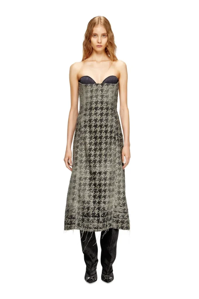de-olivia-fsh Midi dress in houndstooth-weave denim de-olivia-fsh Midi dress in houndstooth-weave denim