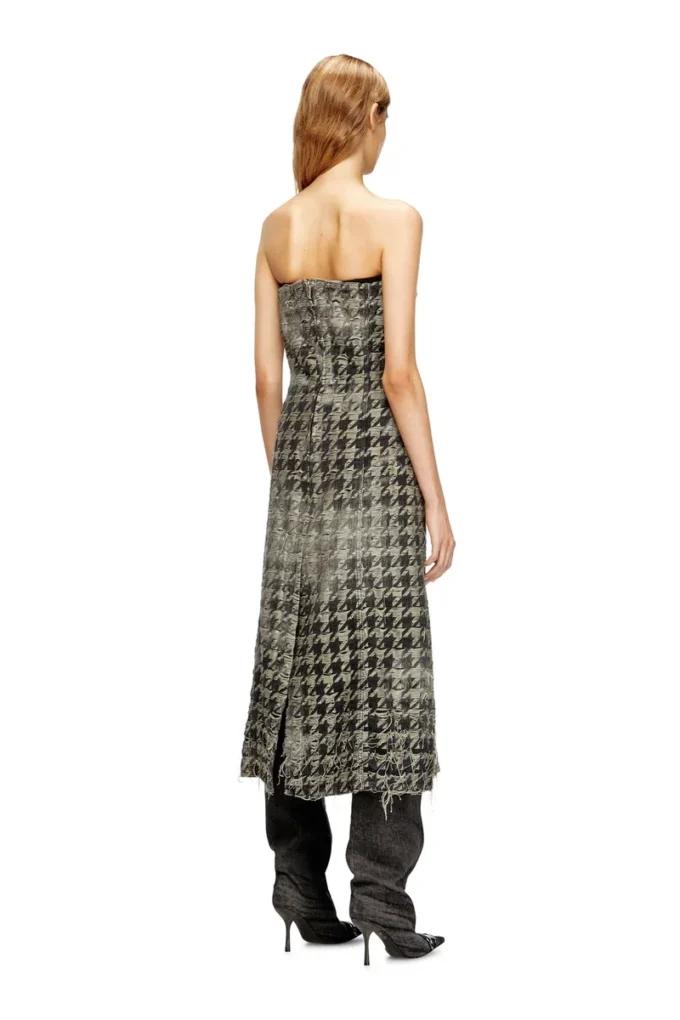 de-olivia-fsh Midi dress in houndstooth-weave denim de-olivia-fsh Midi dress in houndstooth-weave denim