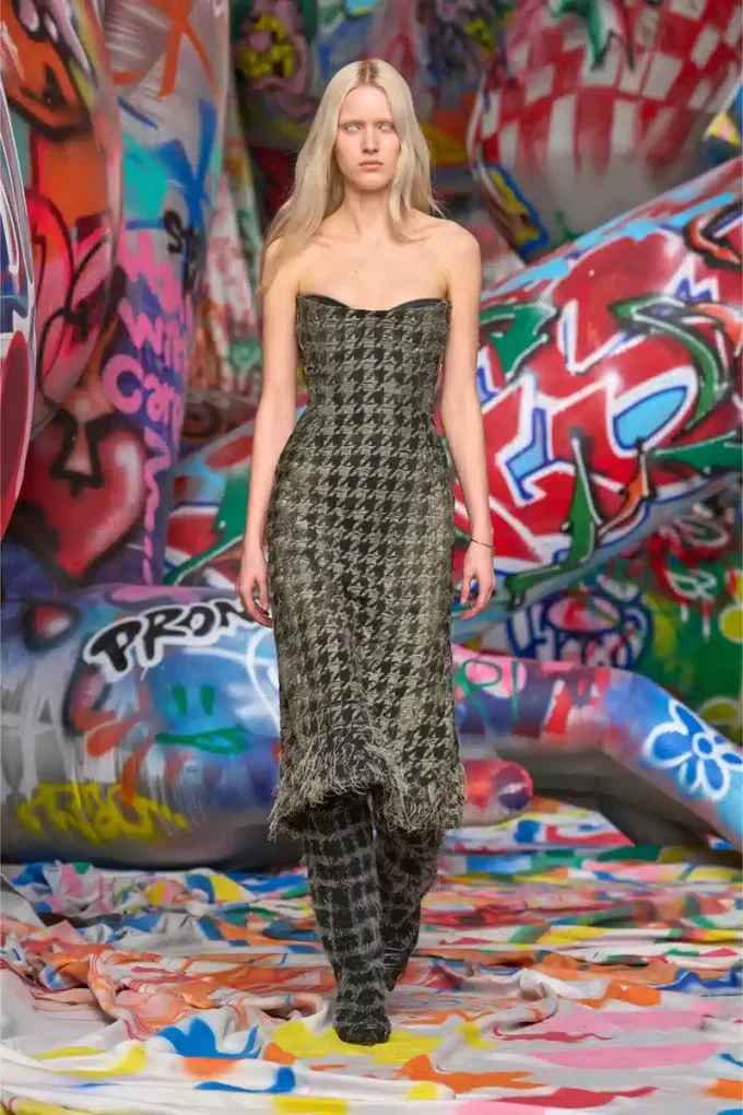 de-olivia-fsh Midi dress in houndstooth-weave denim de-olivia-fsh Midi dress in houndstooth-weave denim