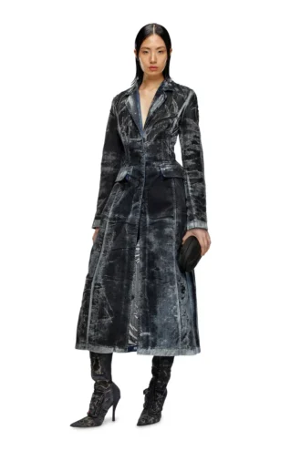 de-pia-fse Coat in pinstriped devoré denim