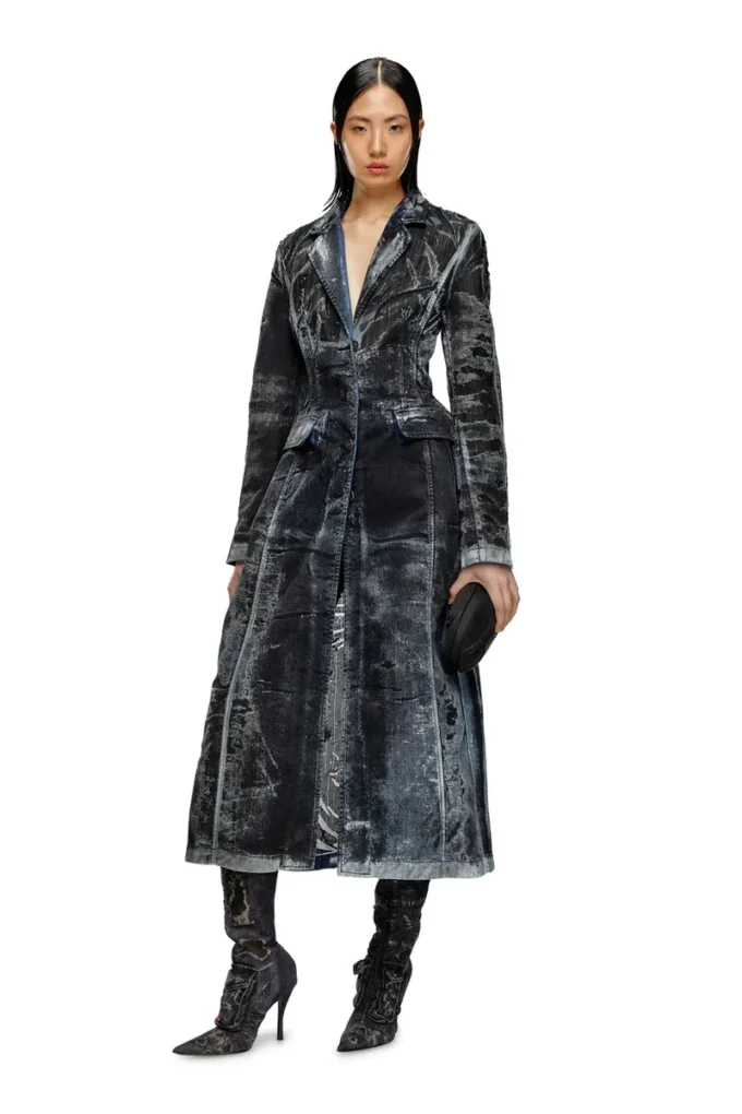 de-pia-fse Coat in pinstriped devoré denim de-pia-fse Coat in pinstriped devoré denim