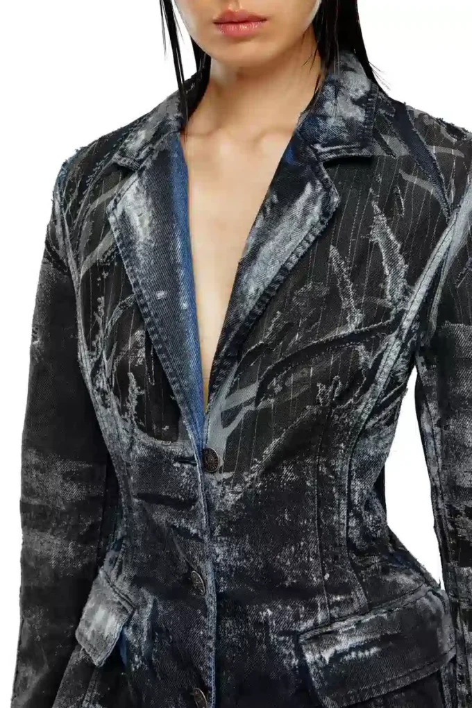 de-pia-fse Coat in pinstriped devoré denim de-pia-fse Coat in pinstriped devoré denim