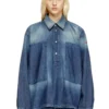 de-priss Henley top in contrast-effect denim
