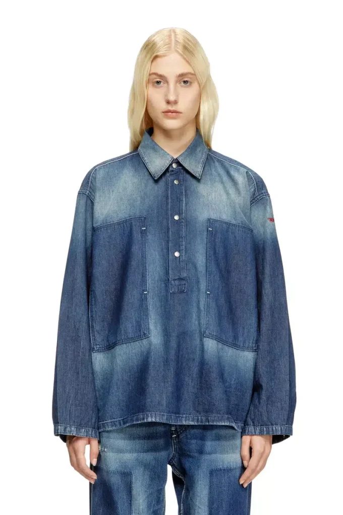 de-priss Henley top in contrast-effect denim