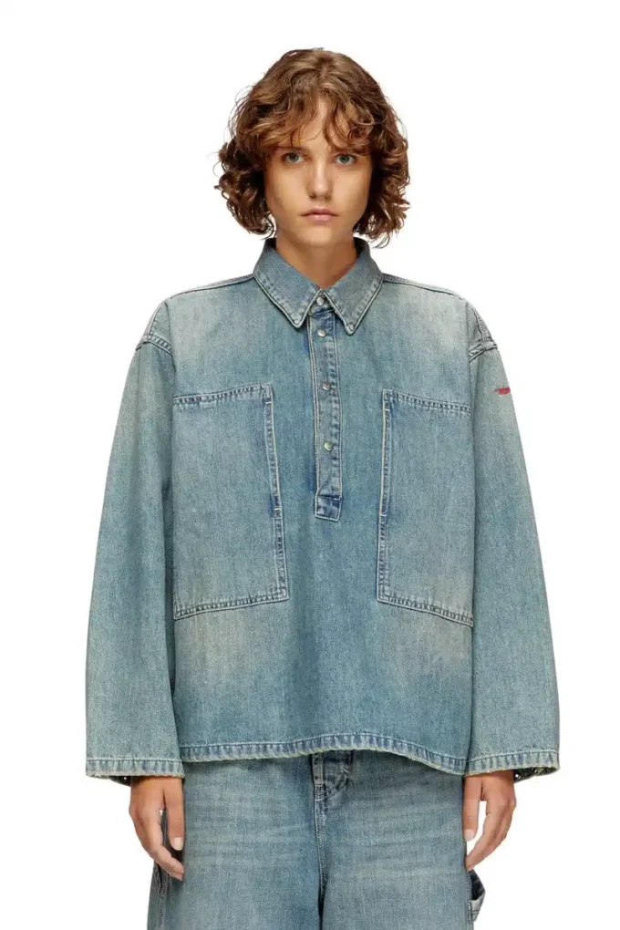 de-priss Henley top in utility-style denim de-priss Henley top in utility-style denim