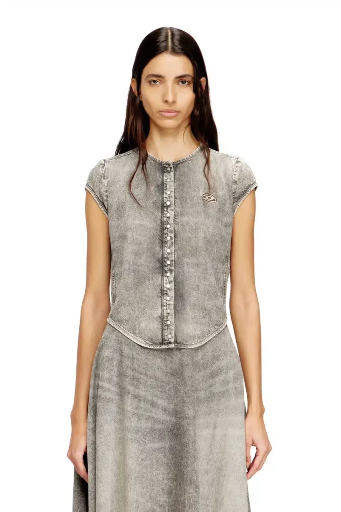 de-roset-s Short-sleeve denim shirt with athletic stripes de-roset-s Short-sleeve denim shirt with athletic stripes