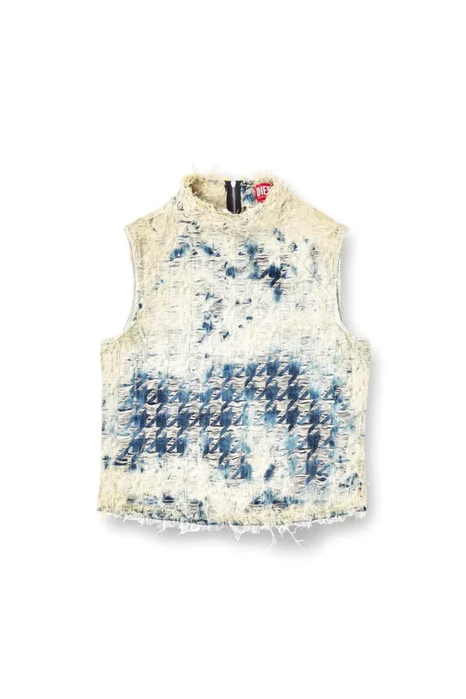 de-tapi-fsh2 Sleeveless top in houndstooth-weave denim