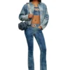 de-top-fse Cropped denim top with crystal plaque