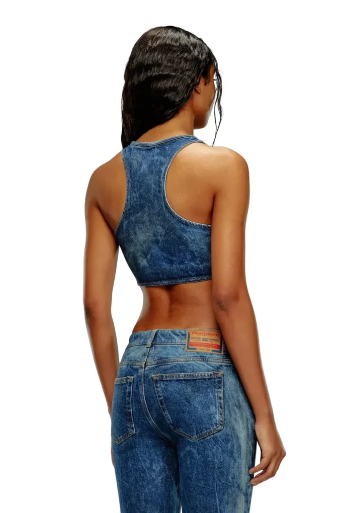 de-top-fse Cropped denim top with crystal plaque