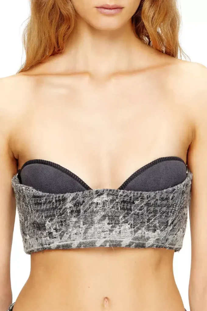 de-toppys-fsh Bralette in Prince of Wales jacquard denim