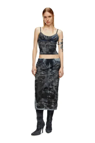 de-verni-fse Top in pinstriped devoré denim