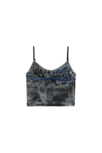 de-verni-fse Top in pinstriped devoré denim
