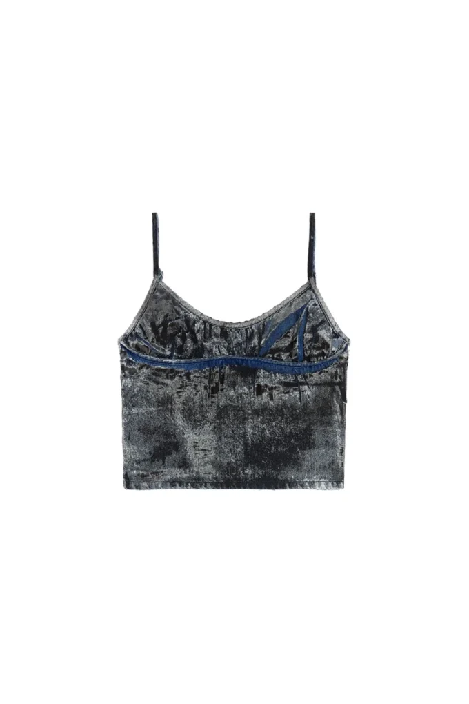 de-verni-fse Top in pinstriped devoré denim
