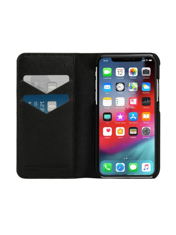 diesel 2-in-1 folio case for iphone xs & iphone x Black leather printed and debossed logo case, iPhone XS & X