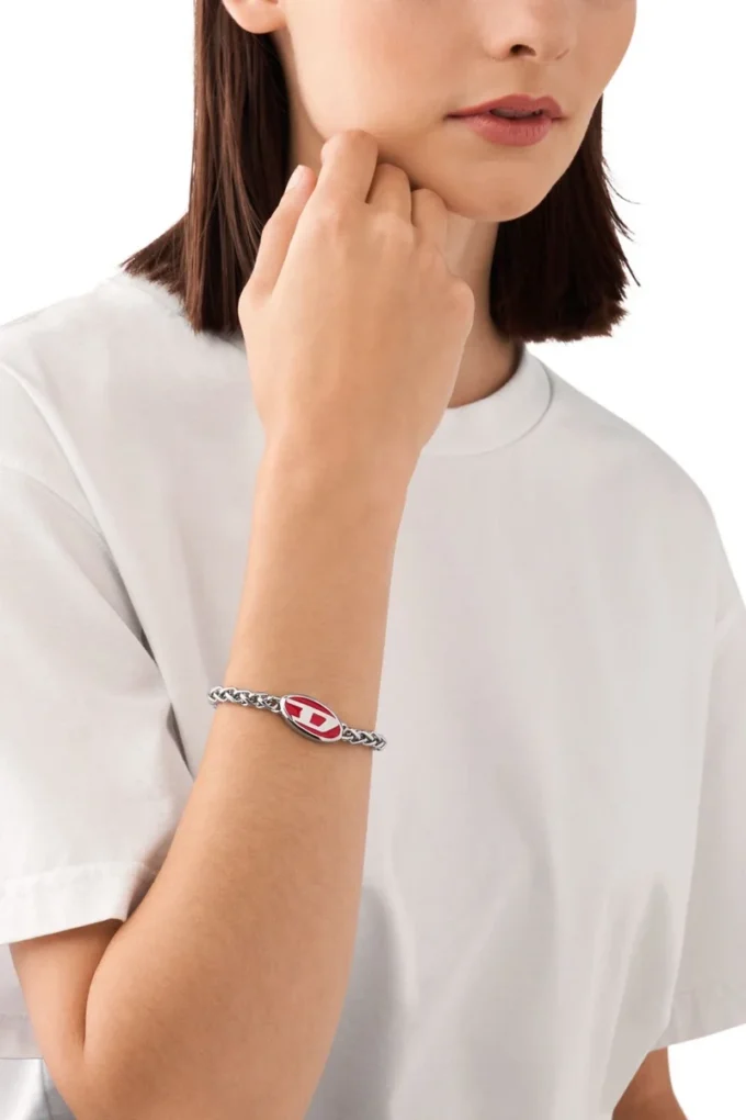 dx1445 Red enamel and stainless steel chain bracelet dx1445 Red enamel and stainless steel chain bracelet