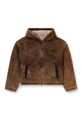 f-ella Acid-wash zip-up hoodie with teddy lining