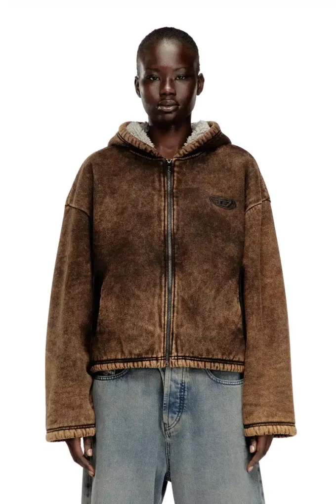 f-ella Acid-wash zip-up hoodie with teddy lining f-ella Acid-wash zip-up hoodie with teddy lining