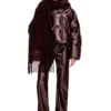 fr-s-olid Jacquard wool scarf in burgundy