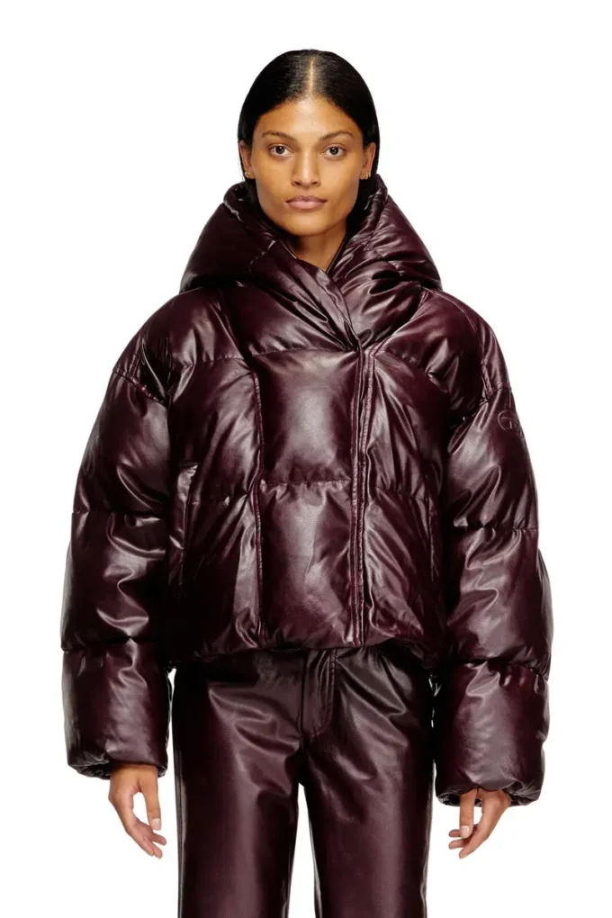 fr-w-illey Burgundy hooded puffer jacket in coated fabric fr-w-illey Burgundy hooded puffer jacket in coated fabric