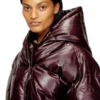 fr-w-illey Burgundy hooded puffer jacket in coated fabric fr-w-illey Burgundy hooded puffer jacket in coated fabric