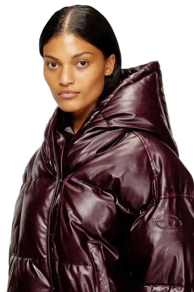 fr-w-illey Burgundy hooded puffer jacket in coated fabric fr-w-illey Burgundy hooded puffer jacket in coated fabric